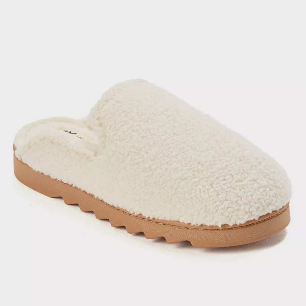 Women's DLuxe by Dearfoams Saffron Teddy Scuff Slippers Cream S New With Tags